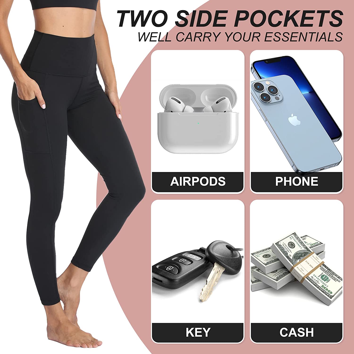 Wholesale Custom High Waisted Sports Workout Yoga Pants Leggings for Women Soft Polyester Gym Fitness Leggings With Pocket