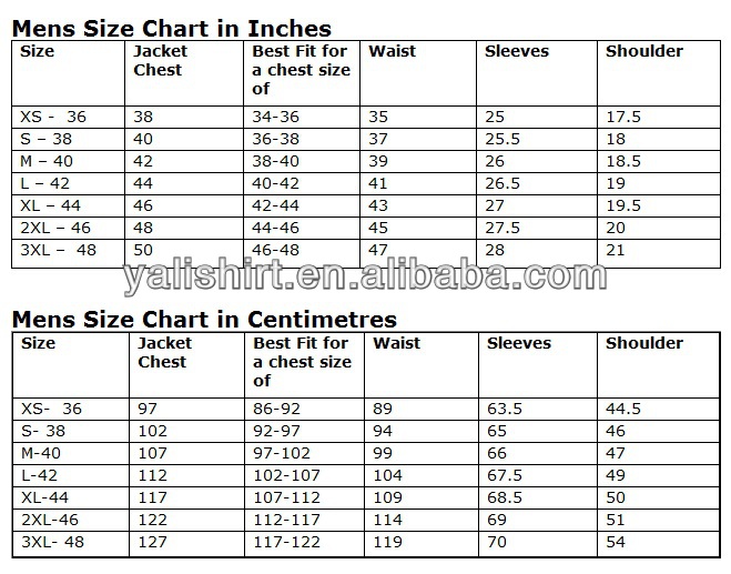 European Jackets and Windbreakers Size Standard