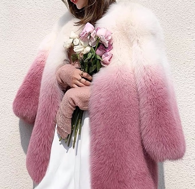 YY21105 New Arrival Fashion Full Pelt Real Natural Fox Fur Overcoat Real Fur Gradient Coats