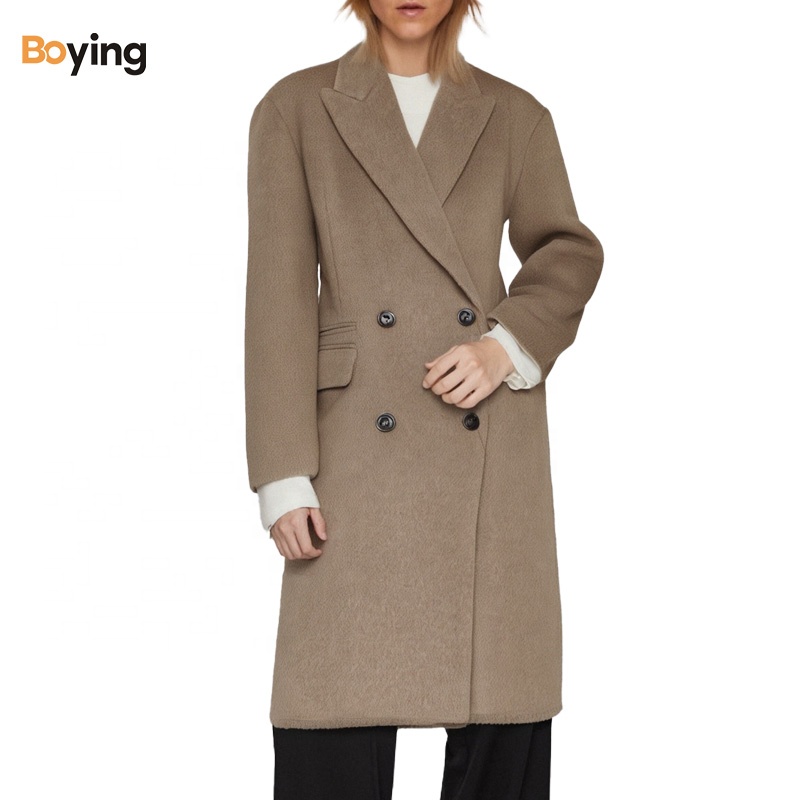 Boying 2026 New Style Women's Casual Wool Trench Jacket Double-Breasted Long Length Double-Faced Felt Fabric Hot Sale Coat