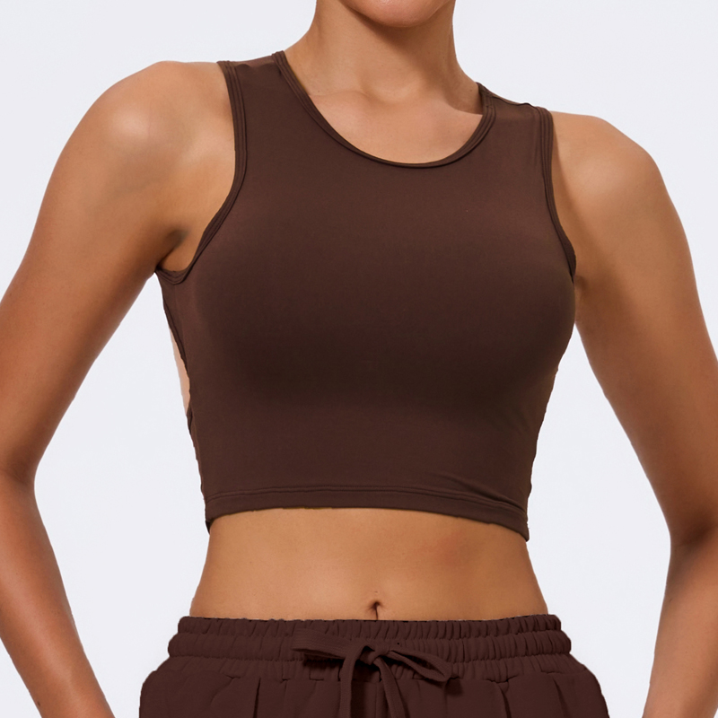 Bulk Women's Brown Backless Crop Quick Dry Tight-fitting Gym Sports Yoga tank Top for Custom logo