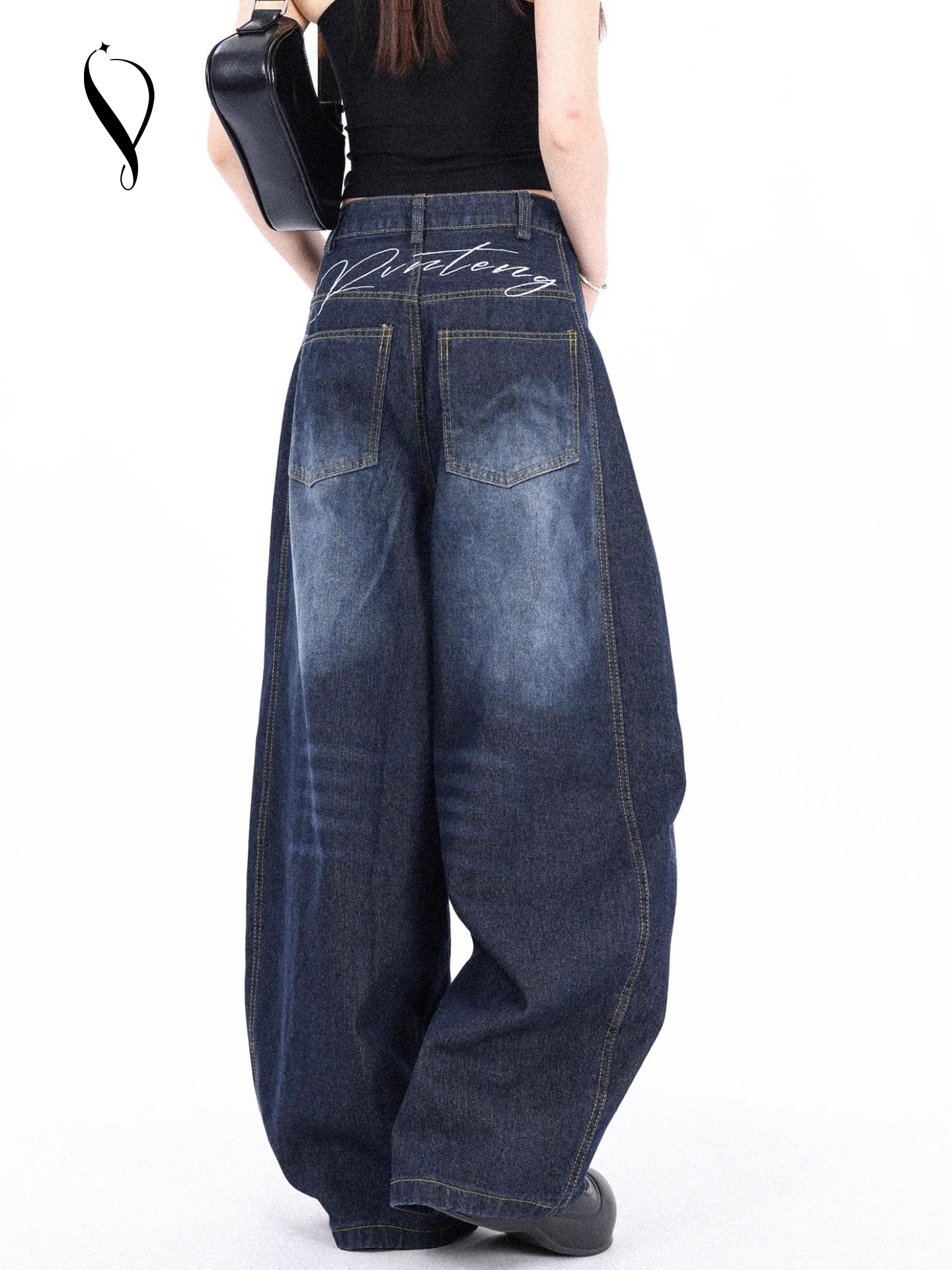 Custom Breathable High Waist Relaxed Y2K Denim Jeans Loose Acid Wash Multi-color Retro Wide Leg Summer Distressed Design