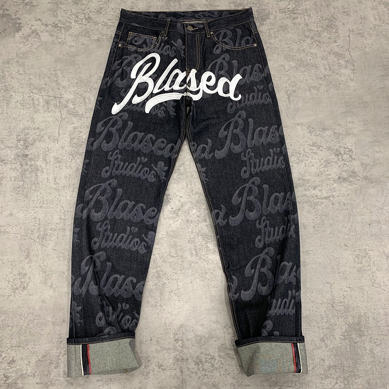 Detail view of baggy cargo denim pockets