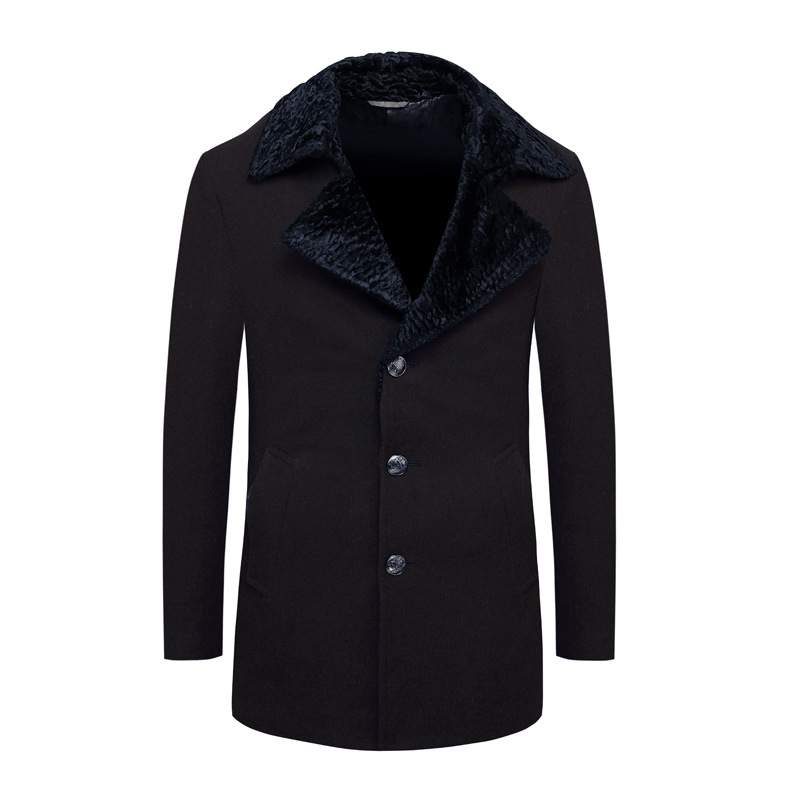 China Factory Wholesale High Quality Fur Collar Wool Overcoat Mens Double-breasted Trench Coat Mens