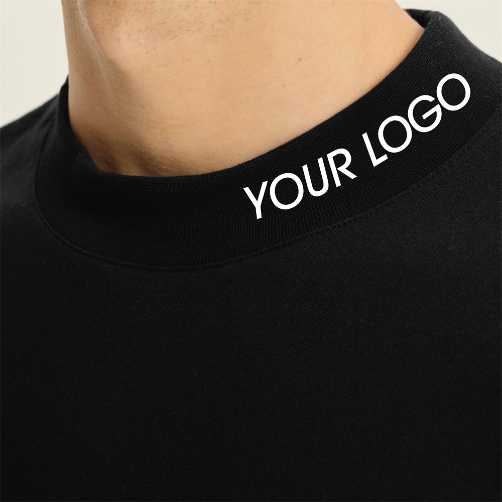 RTS High Quality 100% Cotton Tshirts Custom Mock Neck Black T-shirt Men Oversized Blank Plain T Shirts Clothing For Wholesale