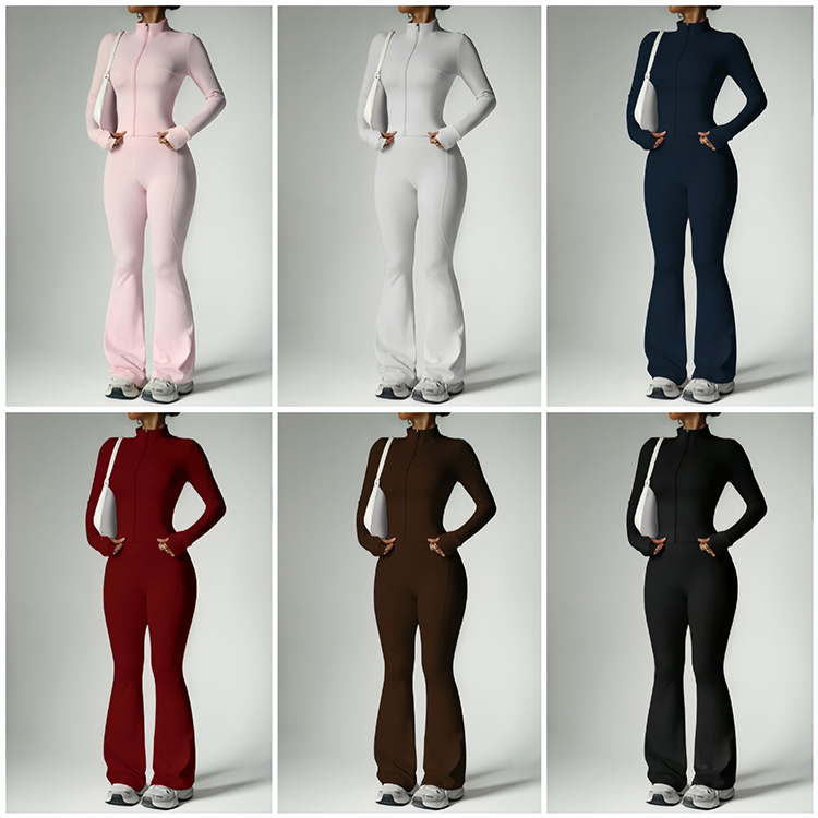 Direct From Factory Zipper Long Sleeve Push up Leggings Yoga Sets Gym Fitness Nude Sets Activewear Running Clothes Sportswear