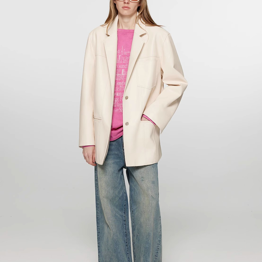 Fashion Design Leather Suit Blazers Windproof Waterproof Minimalist Casual Outwear Women Leather Suit Blazers