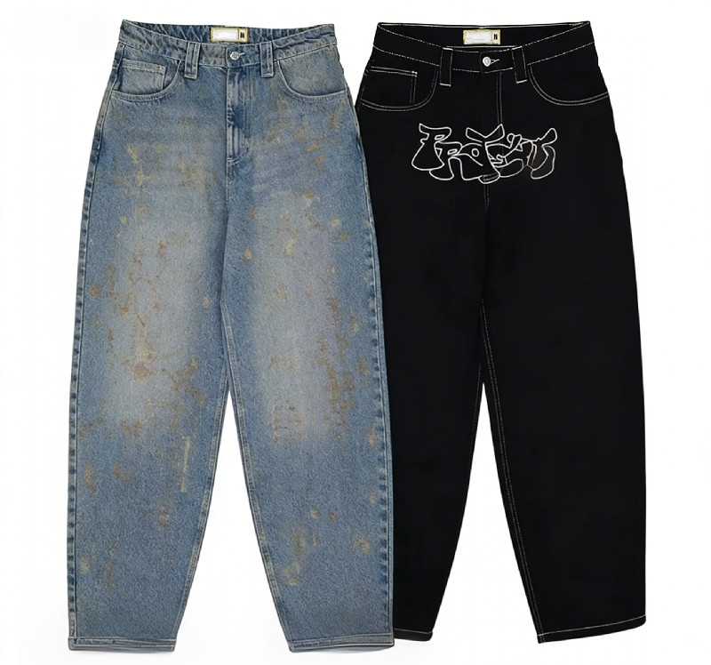 Custom High Waist Loose Acid Wash Muti-Color Vintage Wide Legged Distressed Denim Baggy Jeans Men Hiphop Stack Jeans