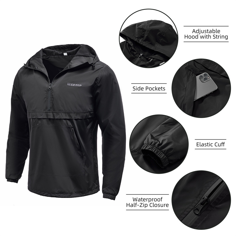 New Design Custom Waterproof Outdoor Windbreaker Half Zipper Jacket With Hoodi Polyester Nylon Moto Hiking Casual Mens Jacket