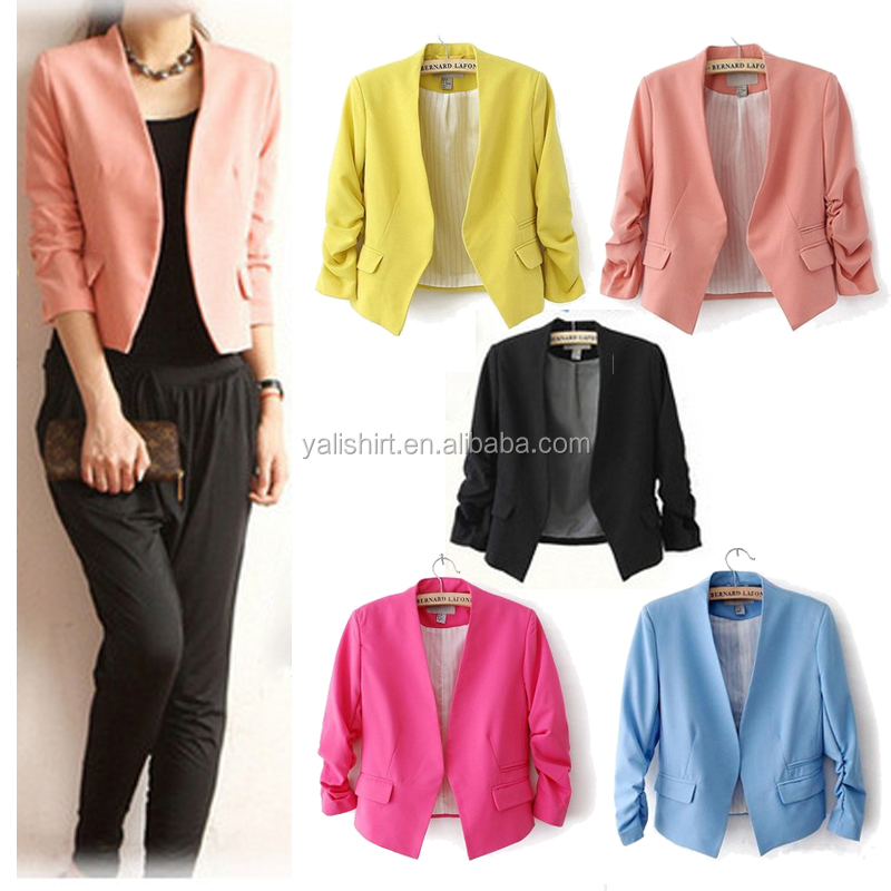 Solid Color Slim Fit Office Cropped Women's Blazer Jacket