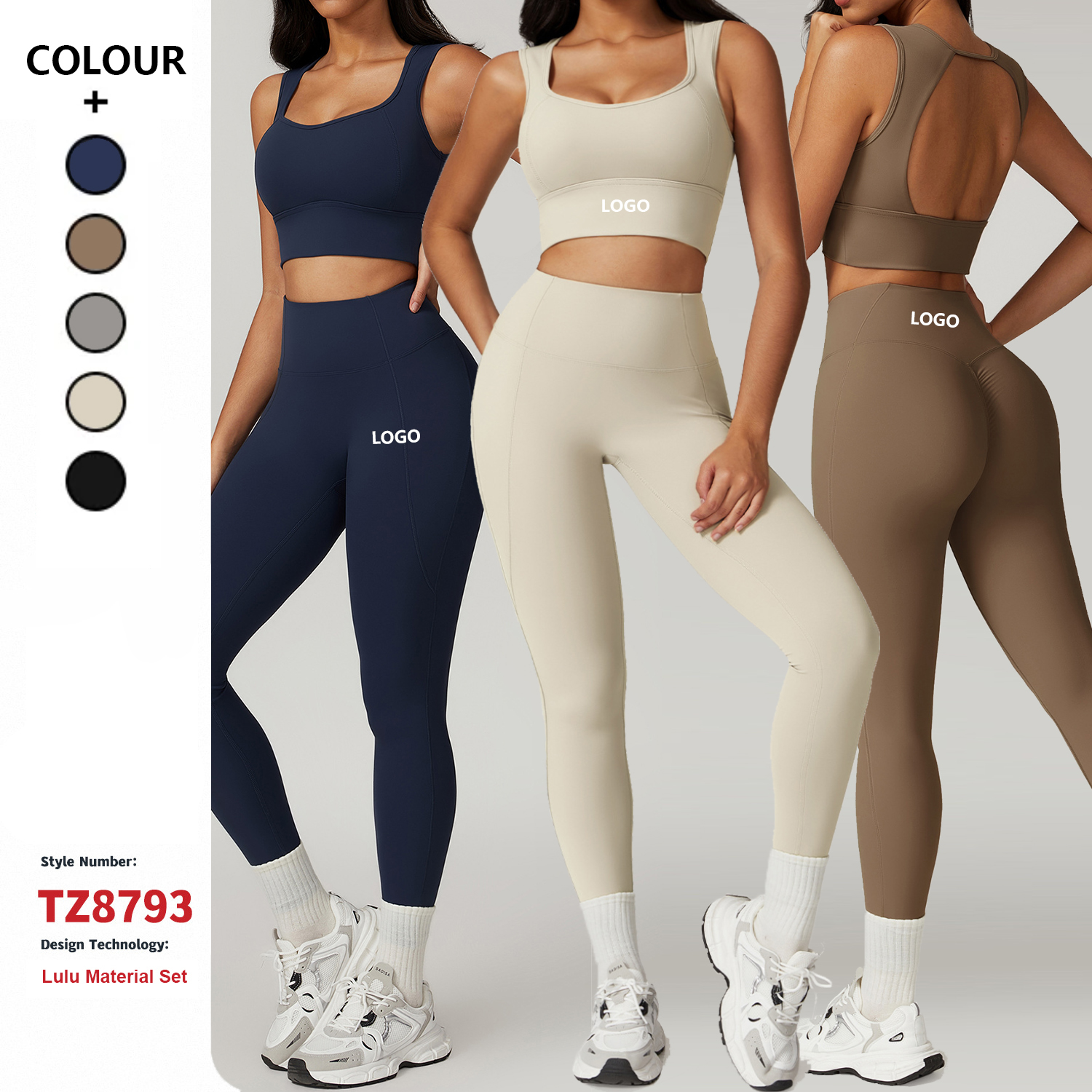Custom High Quality 5 Piece Fitness Clothing Sportswear Gym Leggings Activewear Sports Shorts Bra Women Workout Yoga Wear Sets