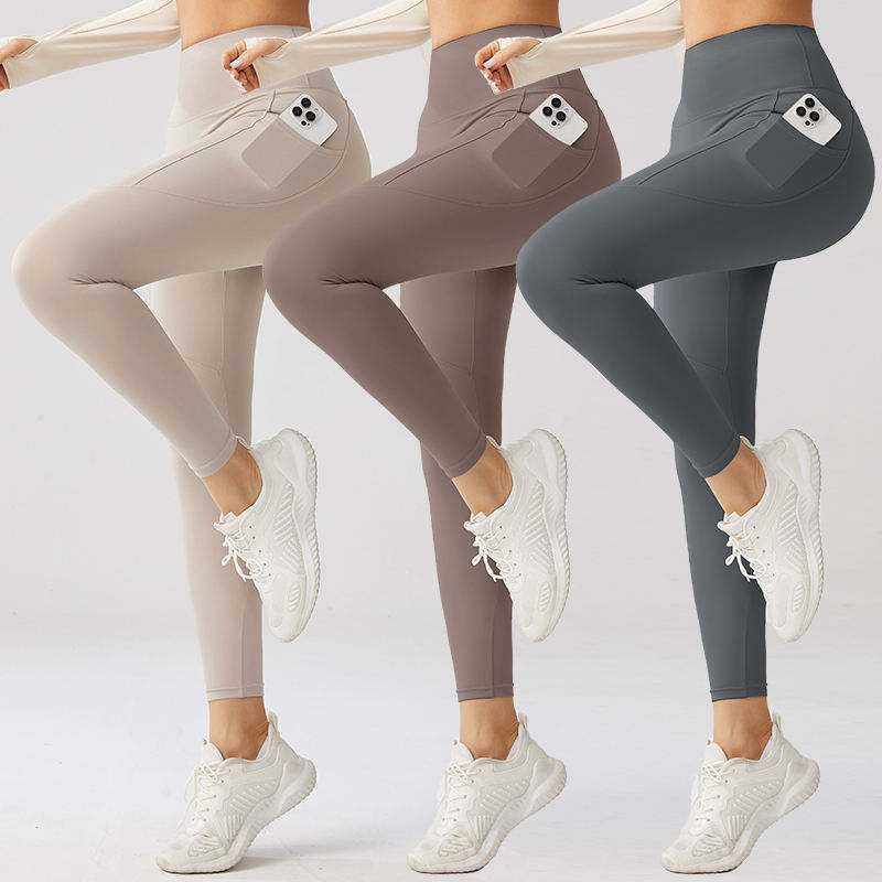 Wholesale 2025 Hot Selling High Waist Thick 240g Gym Sports Leggings Running Fitness Women's Yoga Pockets Soft 100% Cotton Four