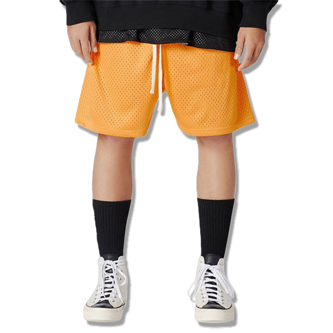 Free Design Blank Custom Summer Double-Line Basketball Mesh Shorts with Drawstring Solid Color Five-Point Mens Gym Shorts