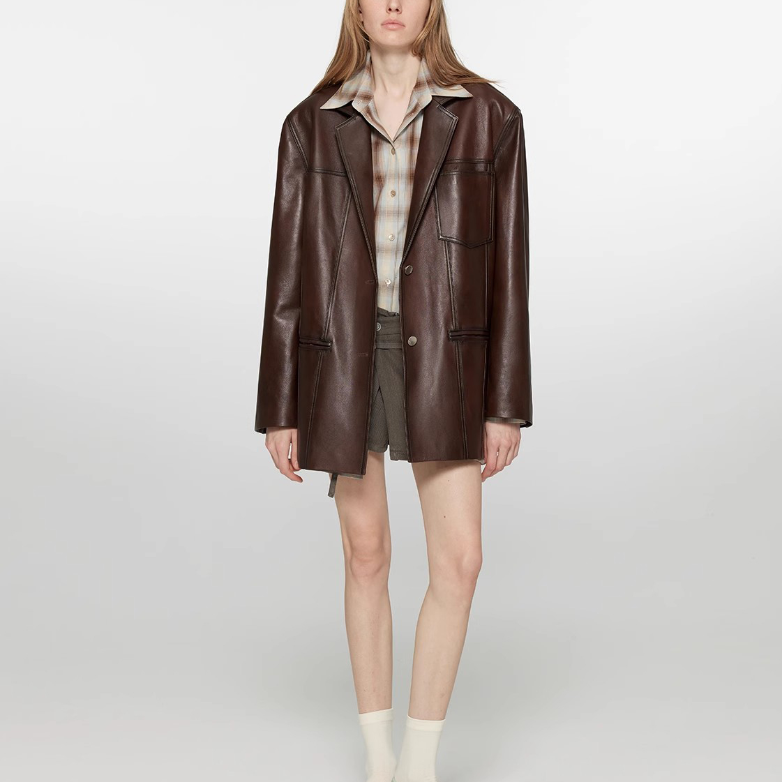 Fashion Design Leather Suit Blazers Windproof Waterproof Minimalist Casual Outwear Women Leather Suit Blazers