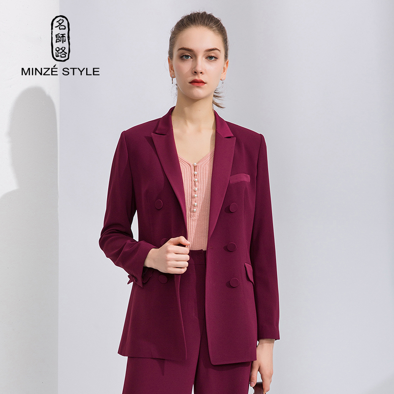 MINZESTYLE Women's Spring Autumn Business Suit Blazer Office Lady Triple Breasted Breathable Polyester Color Blocking Design