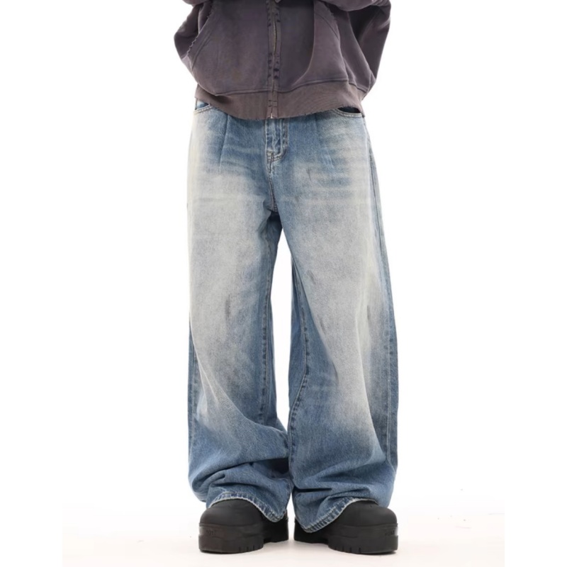 Pants Customer Wash Dirty Jeans Straight Leg Cargo Wholesale Boyfriend Jeans Men's Hip Hop Mid Waist Denim Jeans
