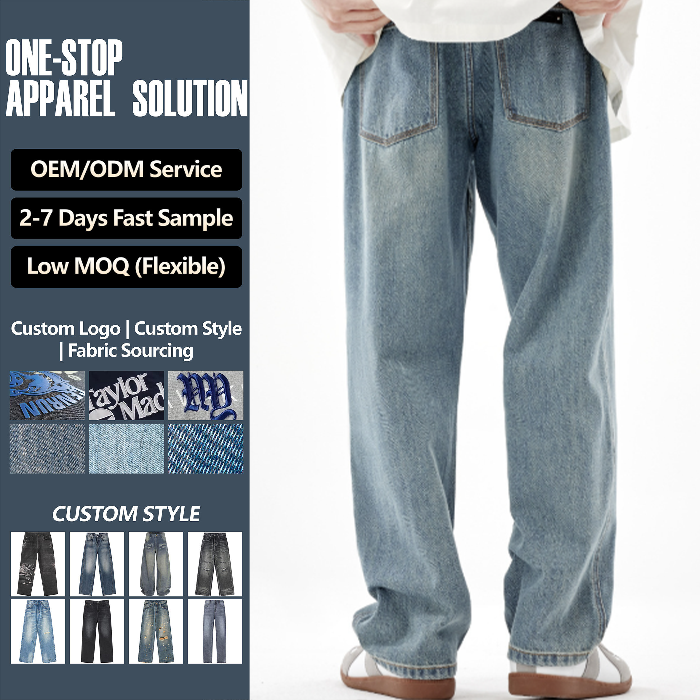 High Quality Slim Fit Men's Denim Pants Casual Fashion Winter Distressed Knitted Weave Straight Leg Men Jeans