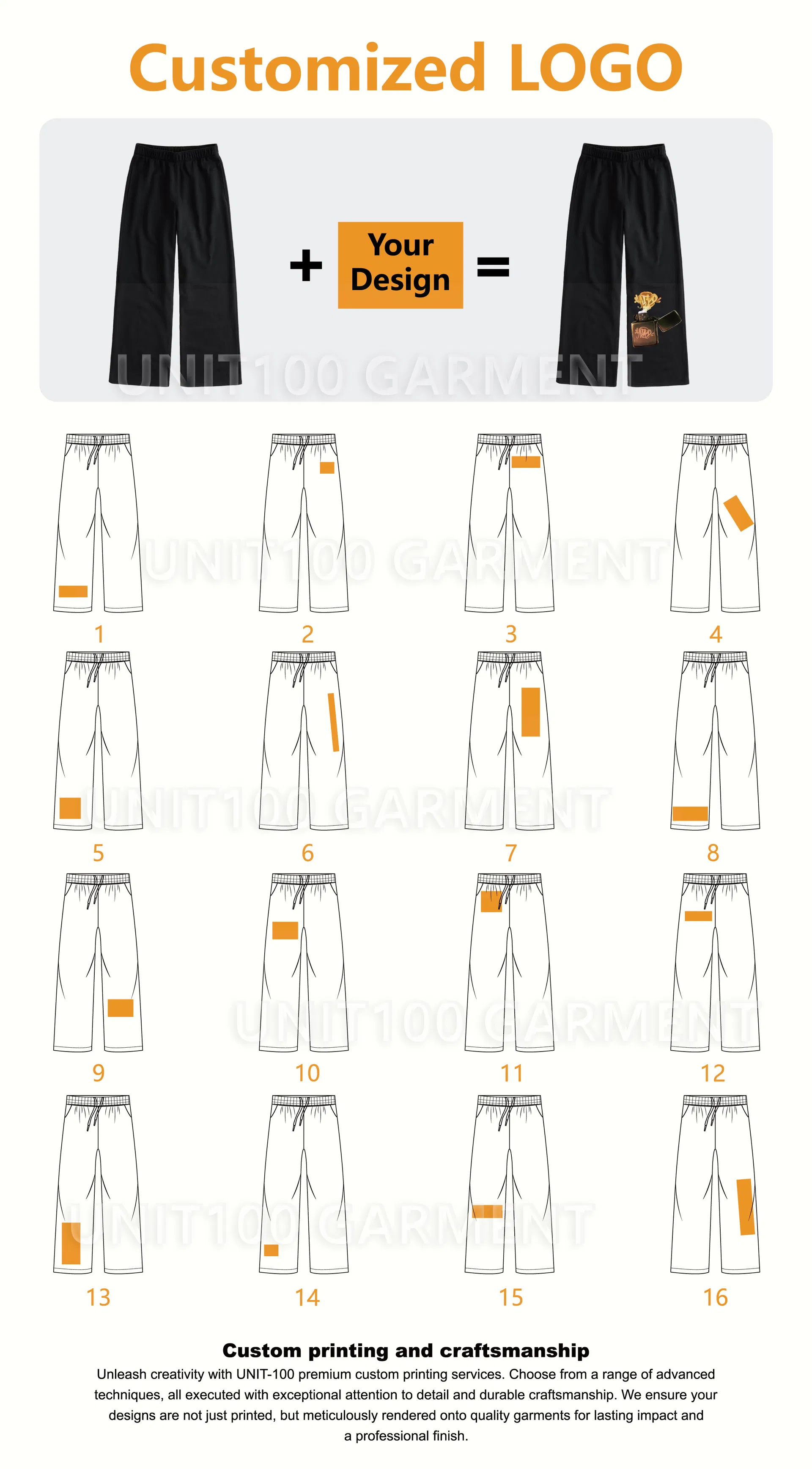 Custom Embroidered Heavy Flare Pants - Wool Blend Jogger Fit Cotton Wide Leg