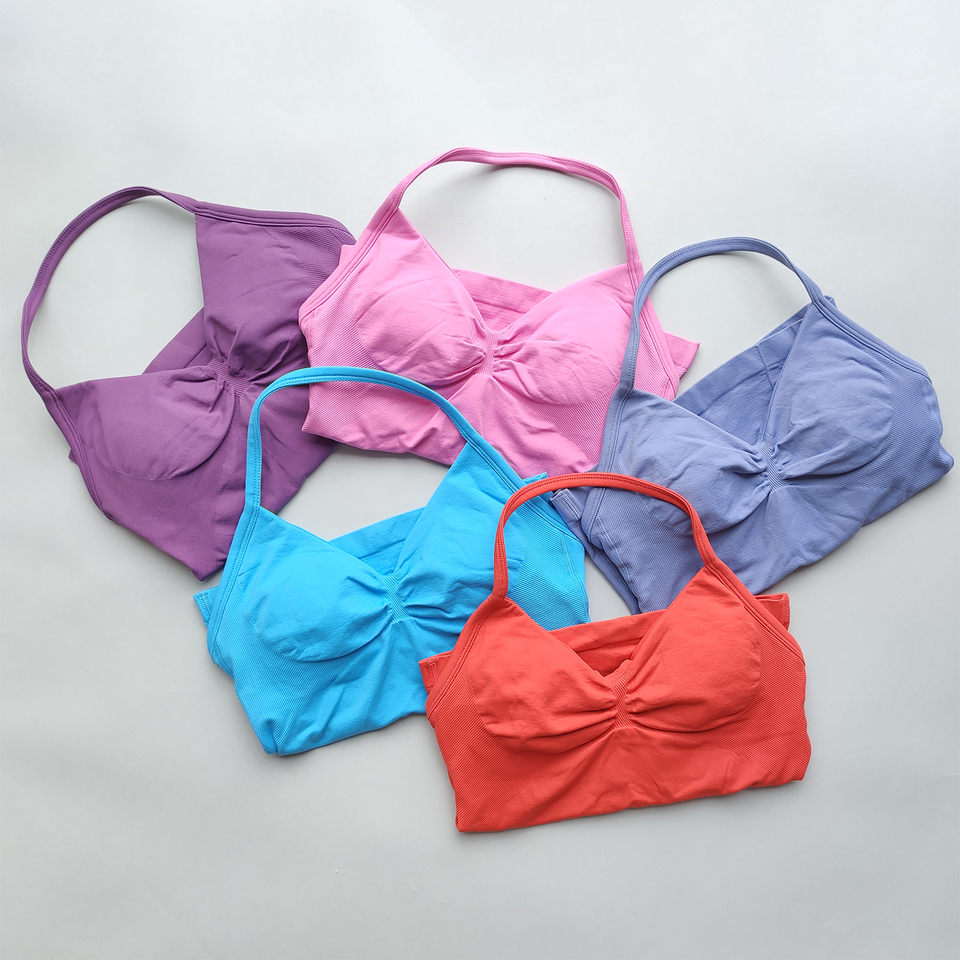 ARFTE Women's Gym Top Longline Strappy Backless Seamless Recyclable Gym Clothes Scrunch Built-In Bra Removable Cups Yoga Tank