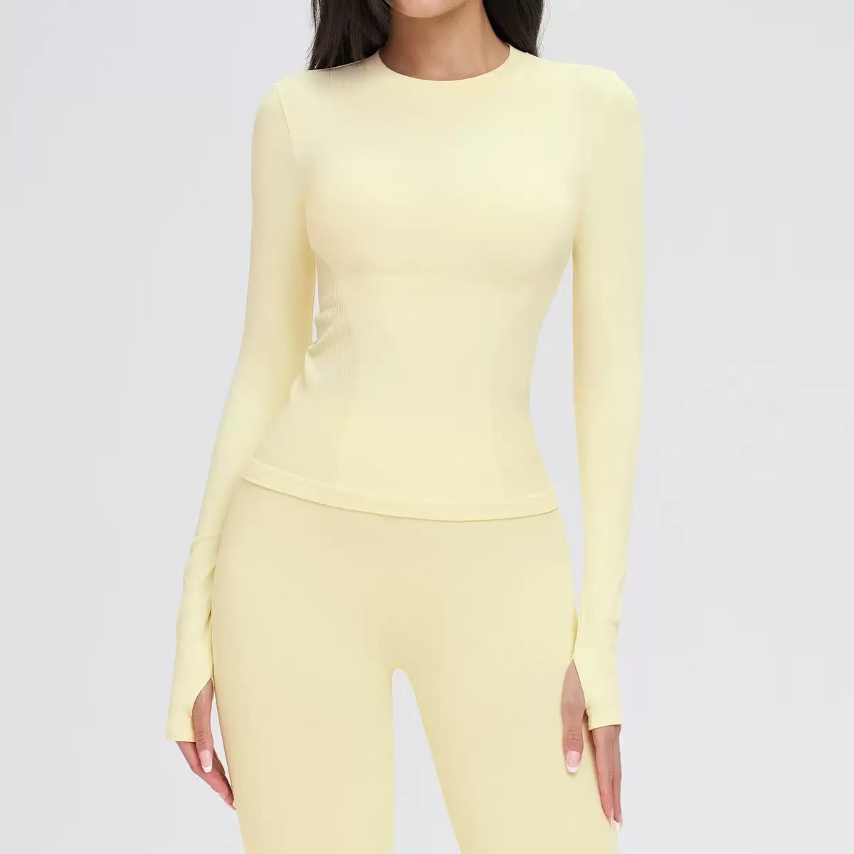 Seamless Yoga T Shirt For Women Crew Neck Long Sleeve Slim Fit Activewear Yoga Running Gym Workouts