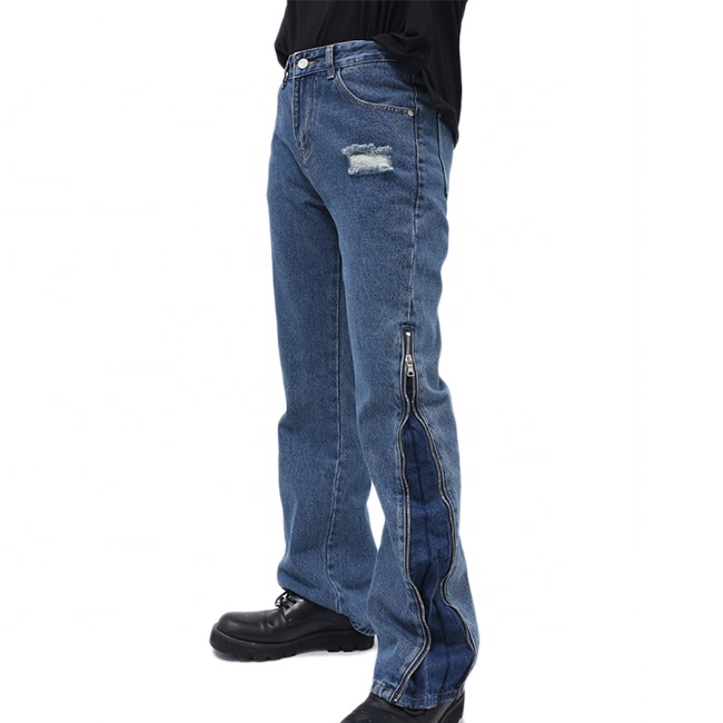 Custom Men Jeans Trousers Latest High Quality Men Flare Jeans With Zippers