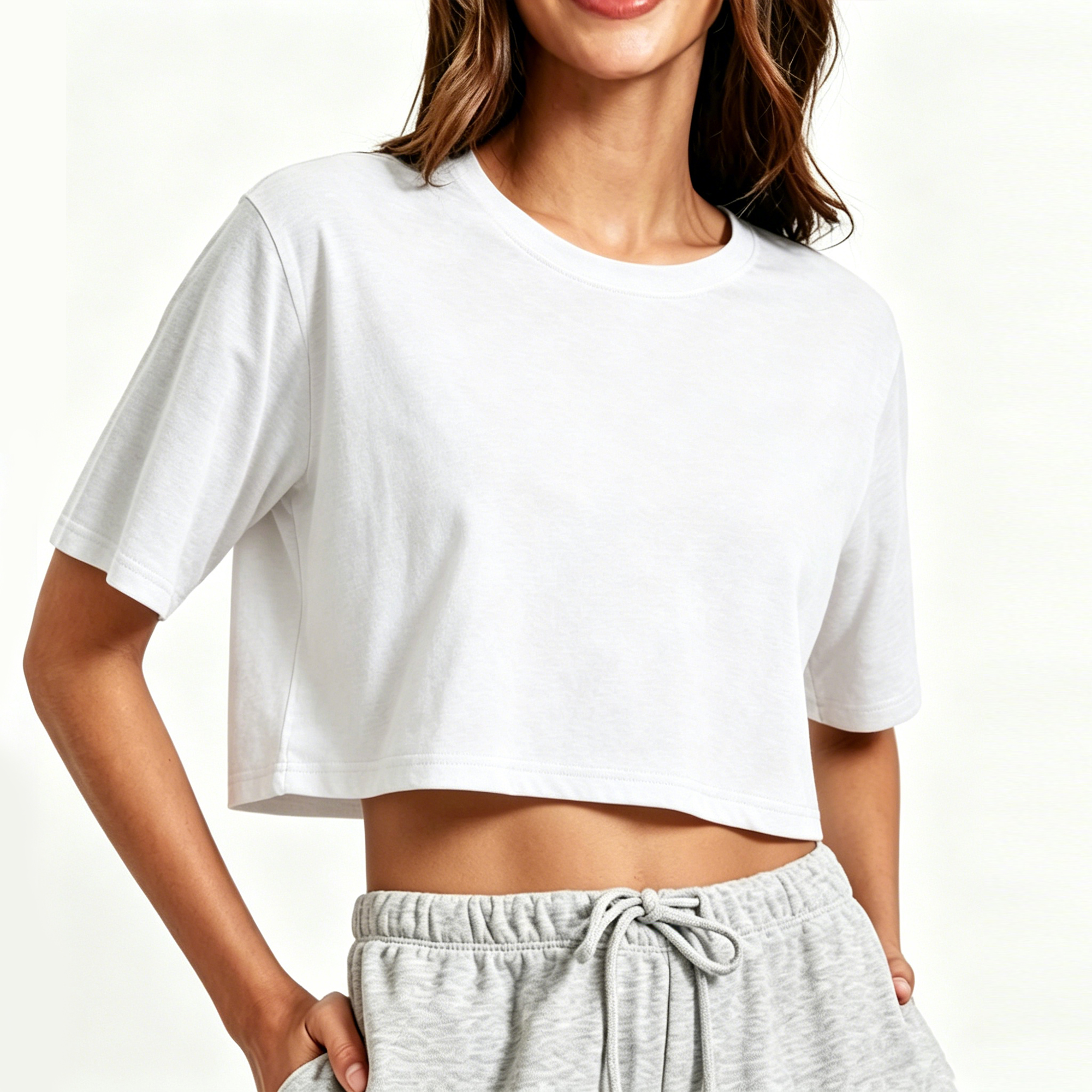 Bamboo Viscose Loose Crop T-Shirts Active Top Women Short Sleeve Gym Crewneck Non-Toxic Cropped Tee