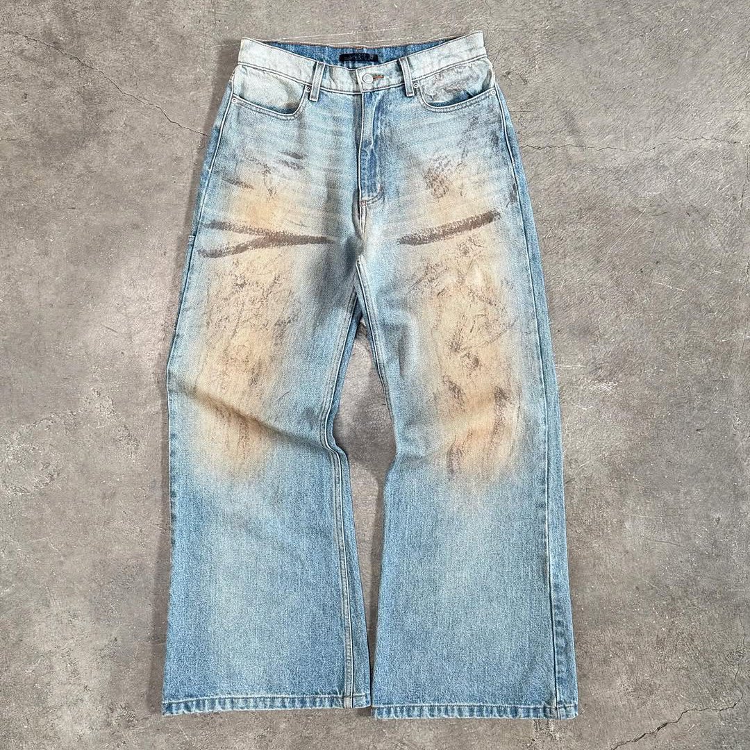 Custom Vintage Streetwear Men's Baggy Jeans Y2K Style Washed Denim Pants Loose Wide Leg Casual Trousers For Trendy Daily Outfits
