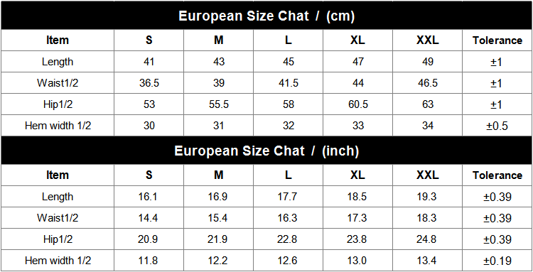 Beach Shorts Size Chart