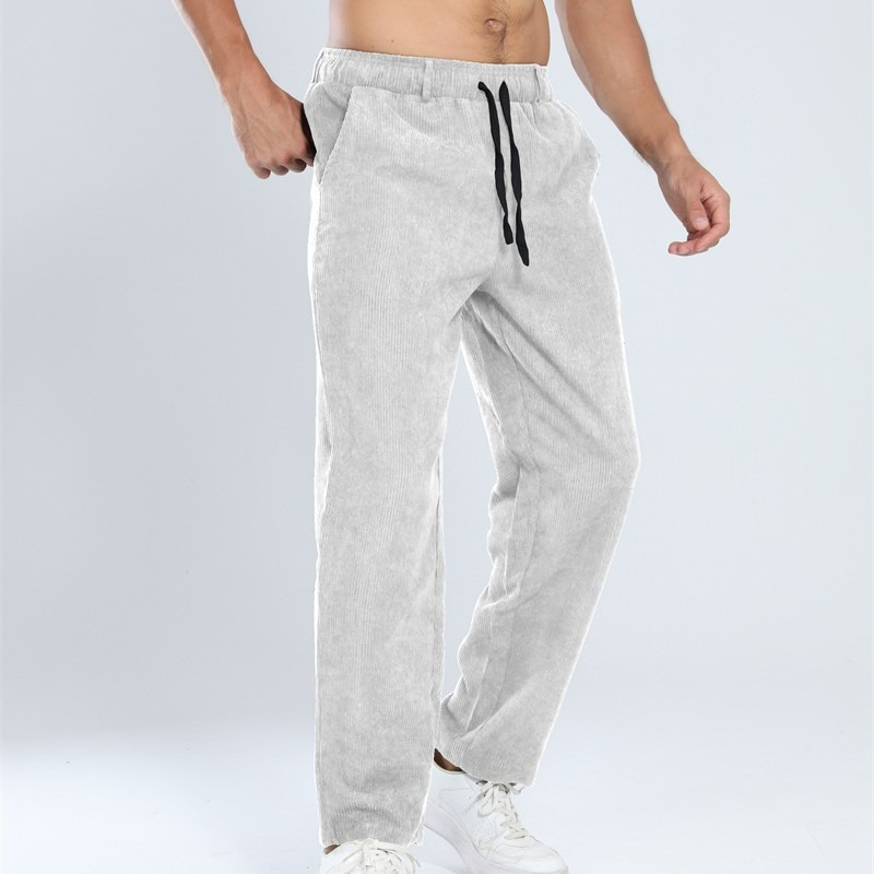 Men's Pants Custom Logo Plain Ribbed Casual Sports Straight Trousers Breathable Gym Workout Joggers