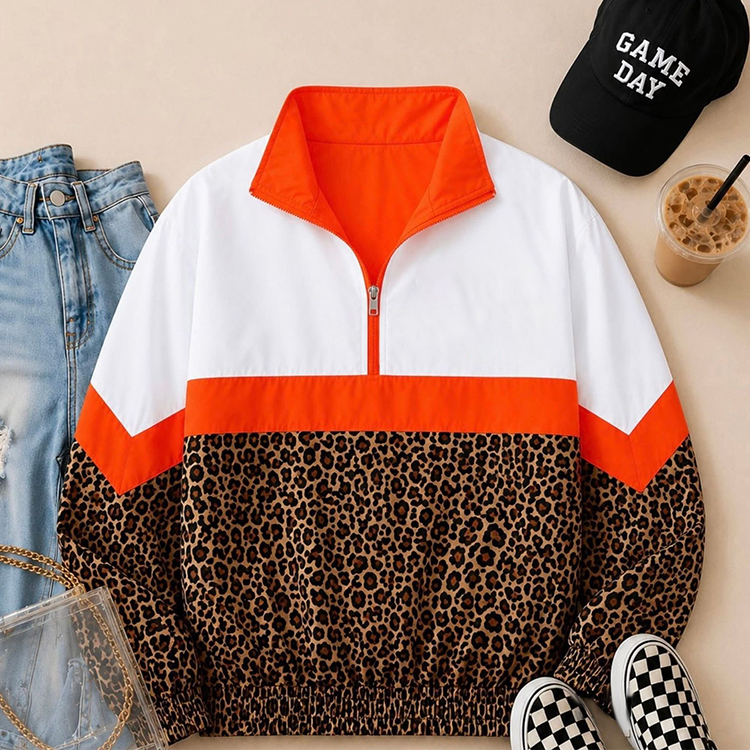 Winter Spring Oversized 100% Polyester 3D Digital Print Two Toned Windbreaker Quater Zipper Stand Collar Women Men's Jacket Coat