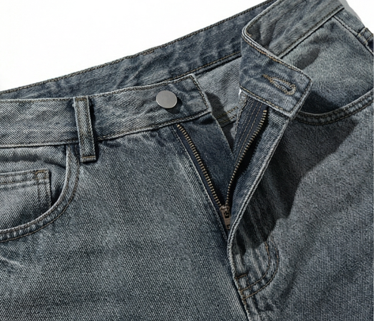 WangSheng Light Washed Distressed High Waist Wide Leg Jeans Formal Denim Pants Polyester/Cotton Men