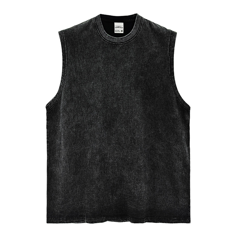 Vintage Washed Edge 250 Gsm Plus Size Men's Gym Clothing Grinding Plus Size Sleeveless Shirt and Tank Tops