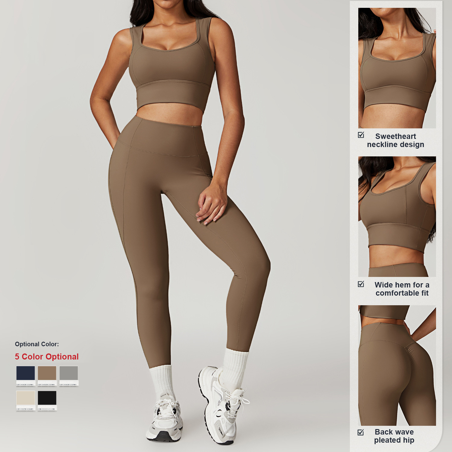 Custom High Quality 5 Piece Fitness Clothing Sportswear Gym Leggings Activewear Sports Shorts Bra Women Workout Yoga Wear Sets