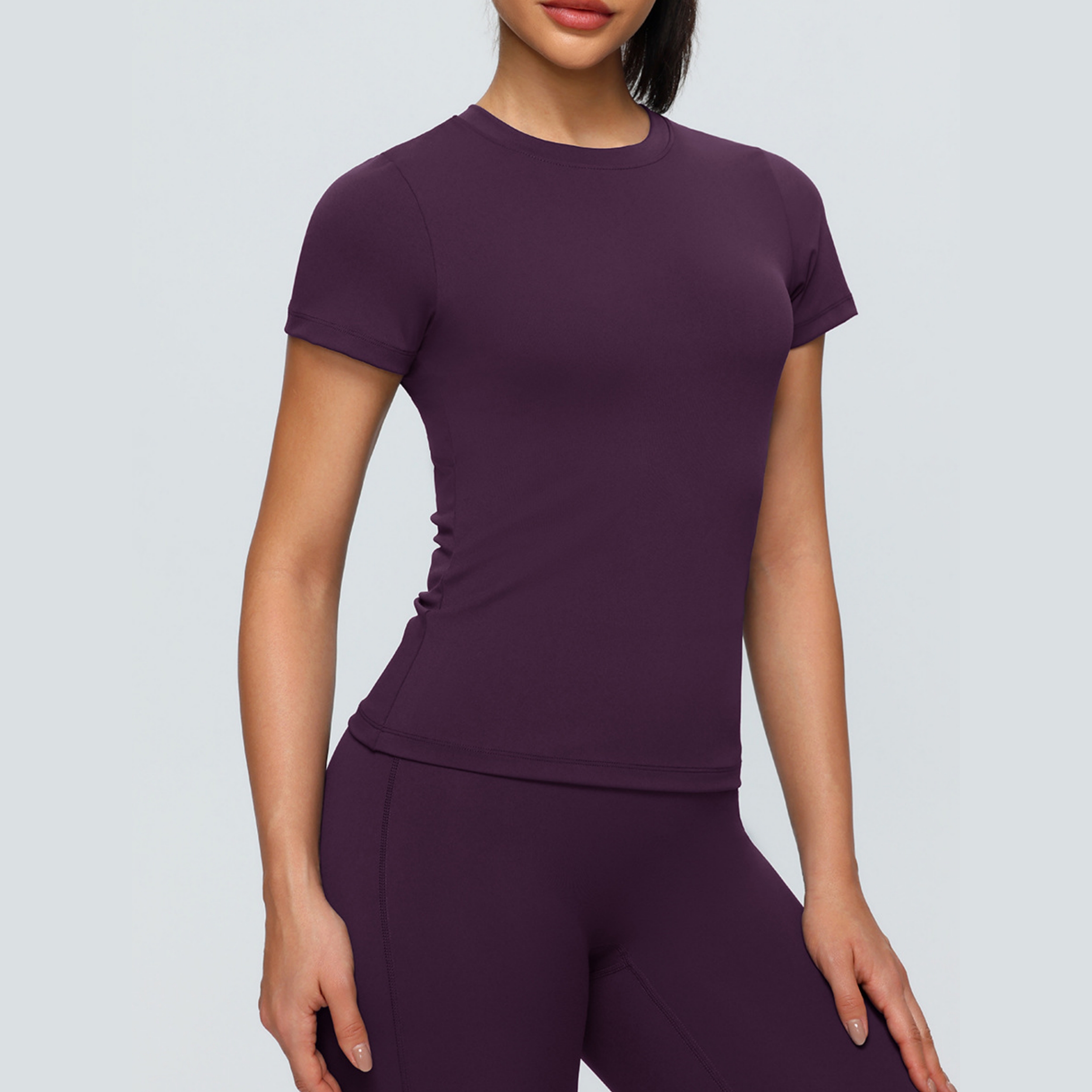 OEM Custom Women Short Sleeve Compression Comfortable Lightweight Breathable Yoga T Shirt Four-Way Stretch Gym Fitness Sports