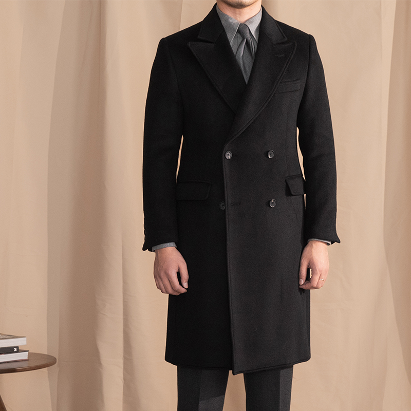 Gentry Woolen Double-Breasted Mid-Length Coat Jacket British Italian Winter Style with Long Closure