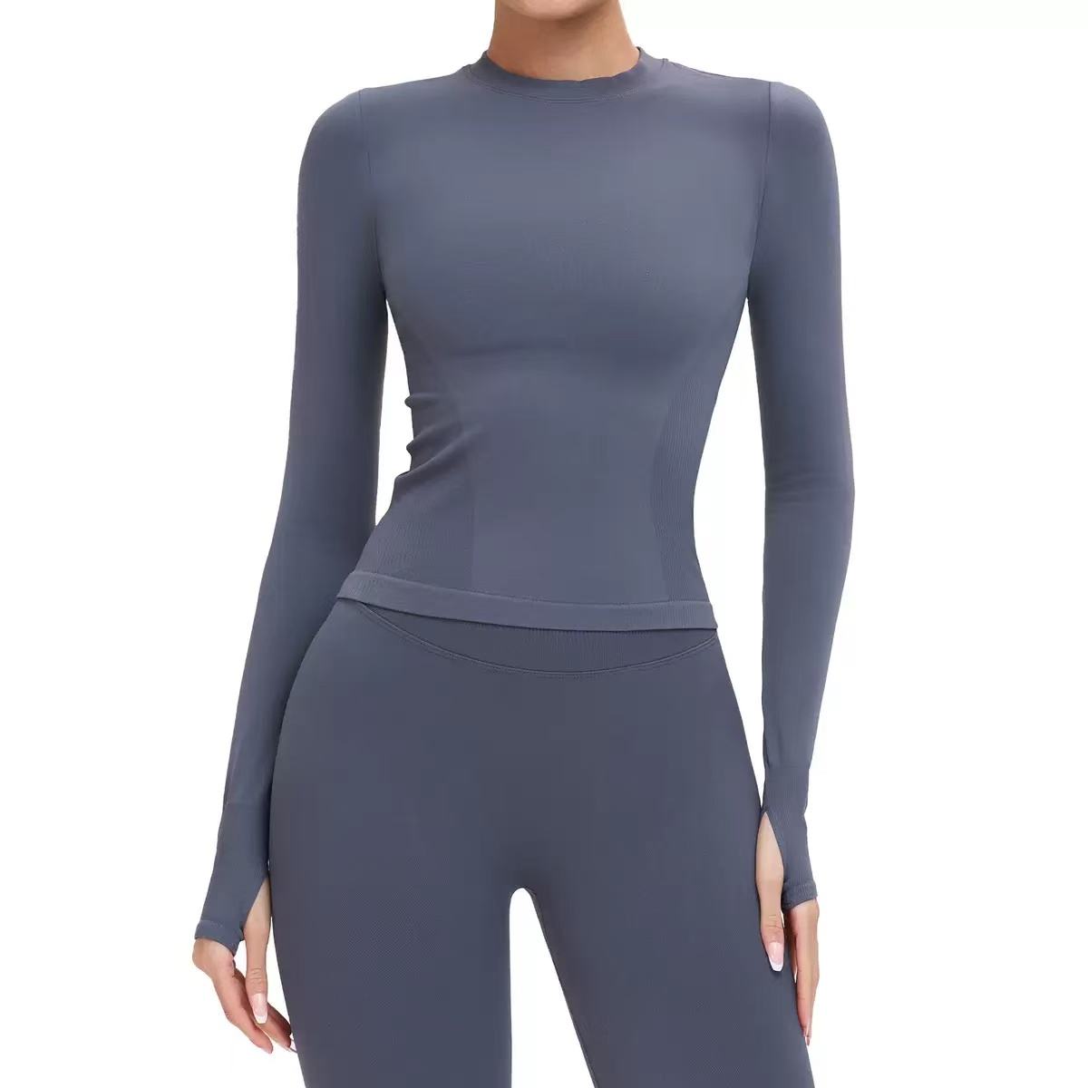 Seamless Yoga T Shirt For Women Crew Neck Long Sleeve Slim Fit Activewear Yoga Running Gym Workouts