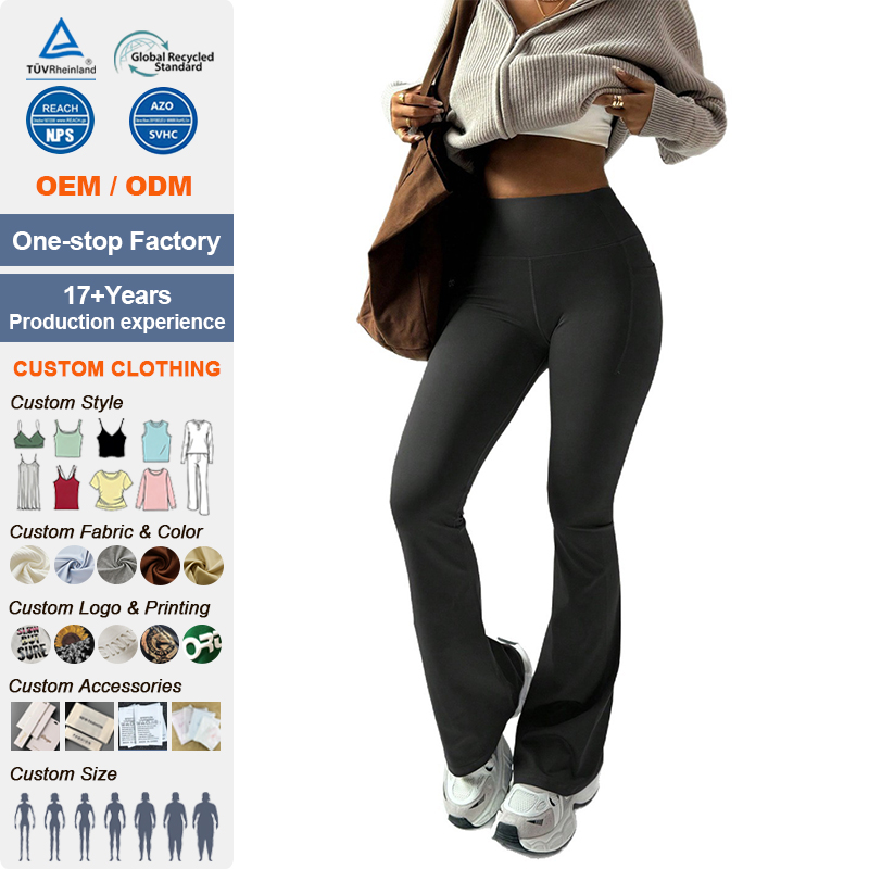 Leggings With Pockets For Women,Soft High Waisted Tummy Control Bootcut Workout Yoga Pants For Cycling Running Daily Wear