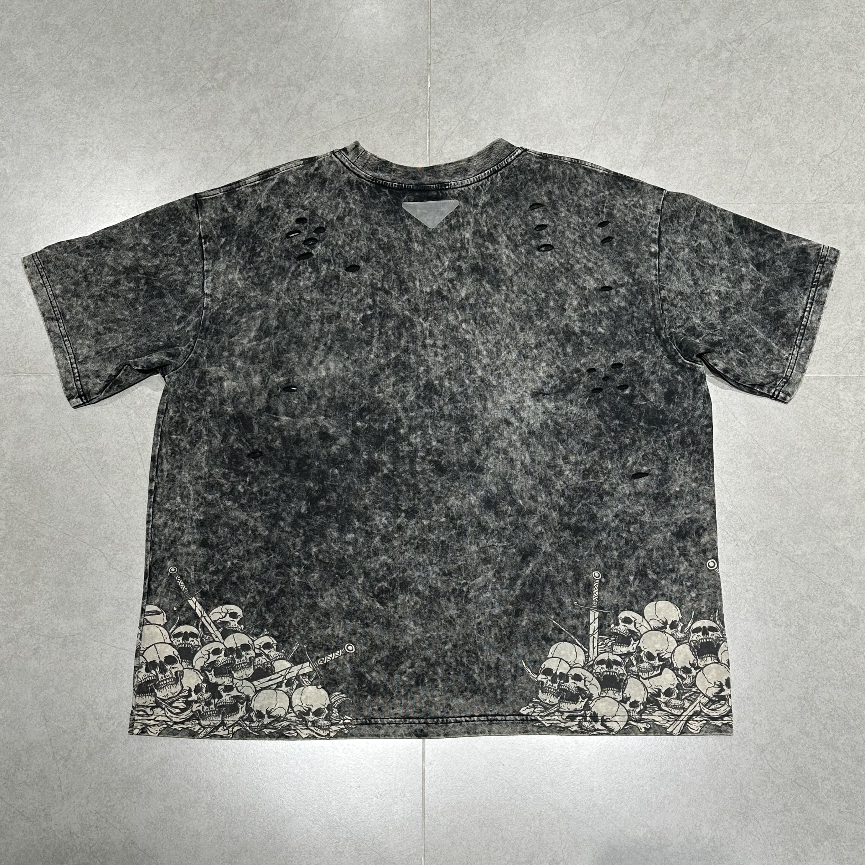 High Quality Custom Acid Wash DTG Ripped Rhinestone Organic Cotton Men Tee Tshirt Top Teeshirt Activewear Streetwear T Shirt