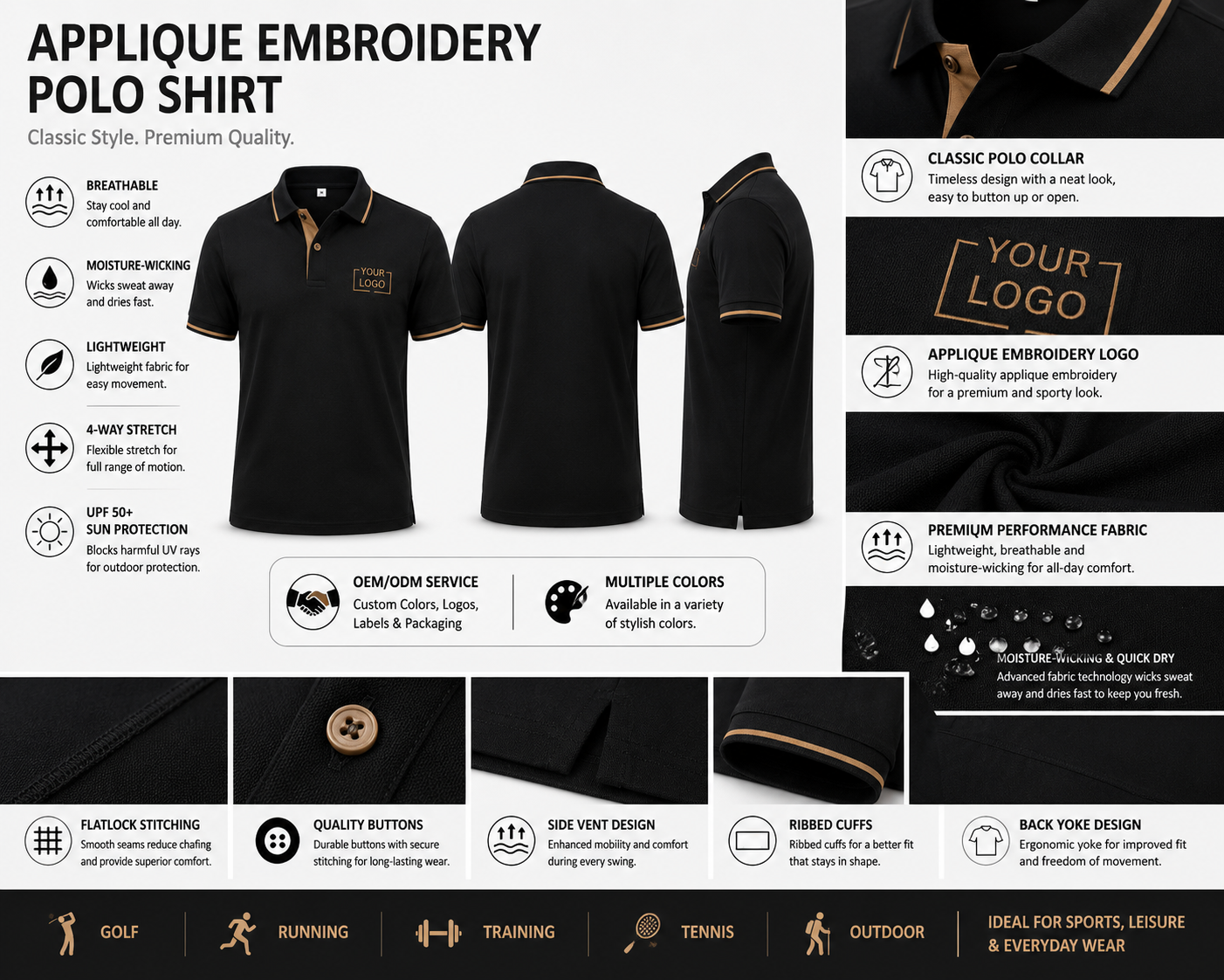 Restaurant Polo Shirt Custom Logo Design OEM ODM Breathable Soft Touch Team Uniform Workwear Top