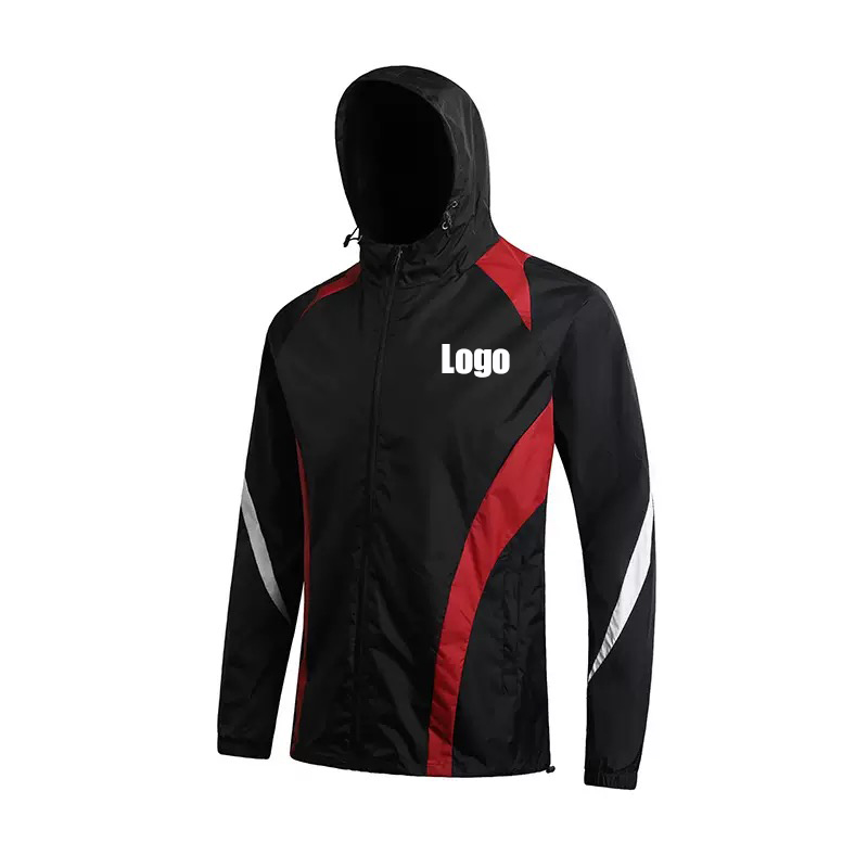 Custom Premium Breathable Windcoat Jacket Windproof &amp; Waterproof Rain Jacket with Hood Lightweight Windbreaker for Soccer