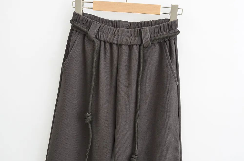 High Quality Wide Legs Ladies Sweatpants Waist Loop Drawstring Back Pocket Elastic Waistband Female Trousers Joggers Women
