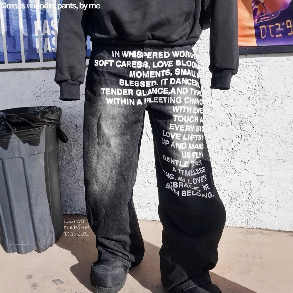 Men's Custom Print Jeans Baggy Denim Streetwear Graphic All Over Printing Straight-leg Hip Hop Vintage Printed Jeans Men