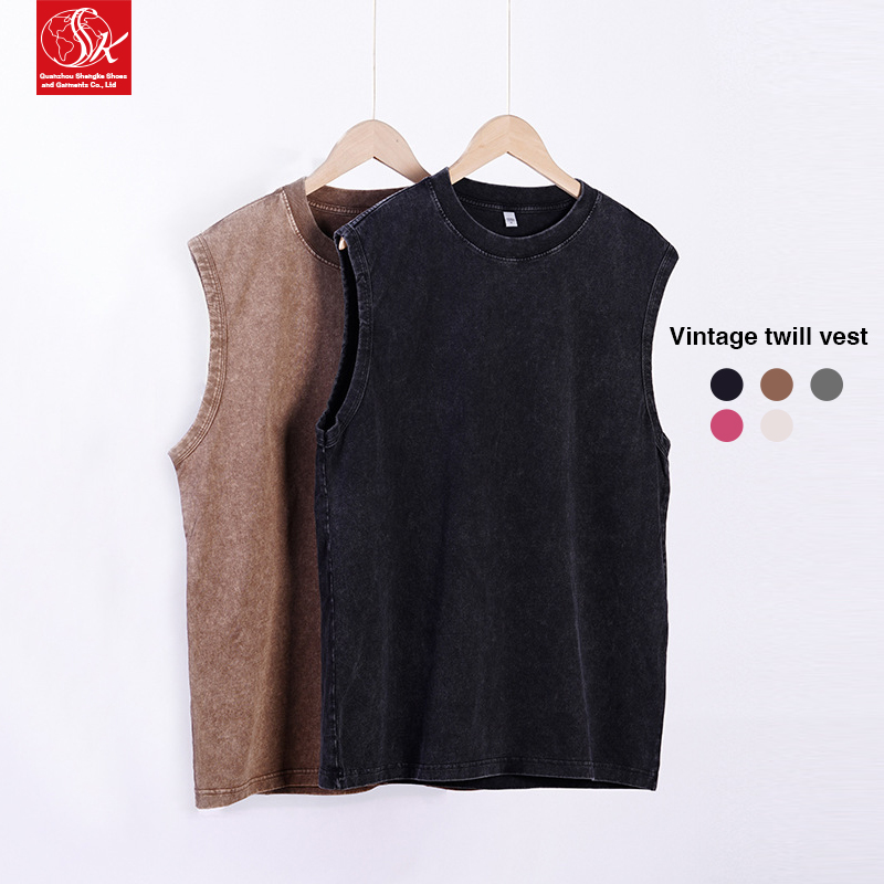 Custom Men's Vests Streetwear Top Heavyweight 230 Gsm Blank Oversized Acid Washed Vintage T Shirt Sleeveless T-shirt Tank Tops