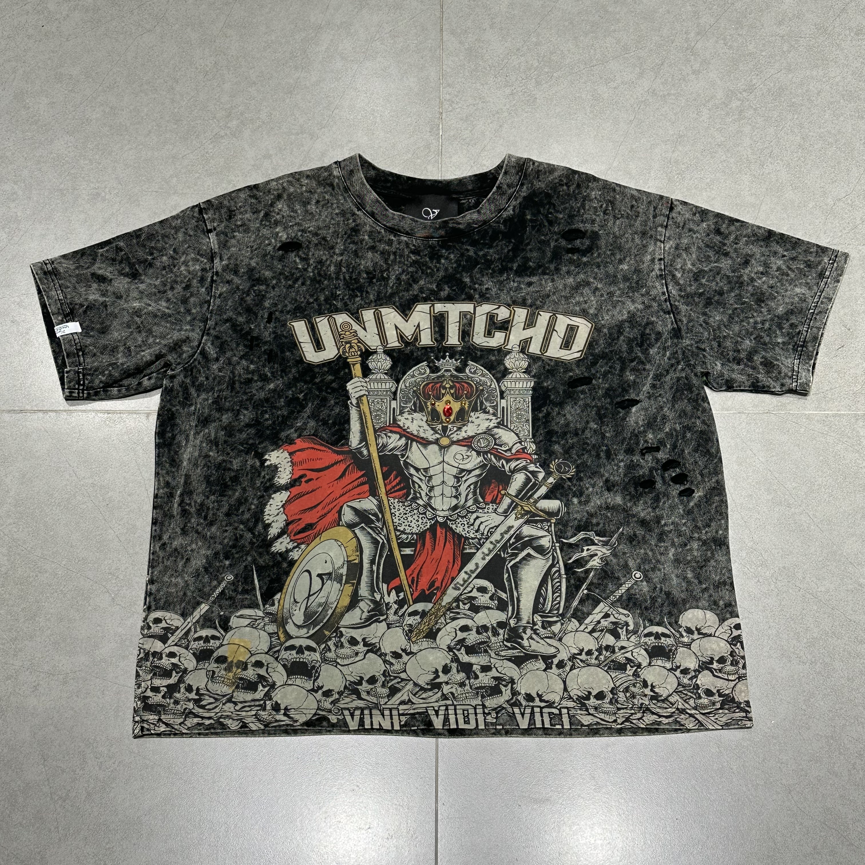 High Quality Custom Acid Wash DTG Ripped Rhinestone Organic Cotton Men Tee Tshirt Top Teeshirt Activewear Streetwear T Shirt