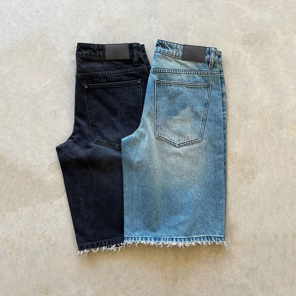 Custom Logo Embroidery Washed Shorts Oversized Streetwear Distressed Baggy Jorts Men's Jeans Blank Vintage Denim Shorts For Men