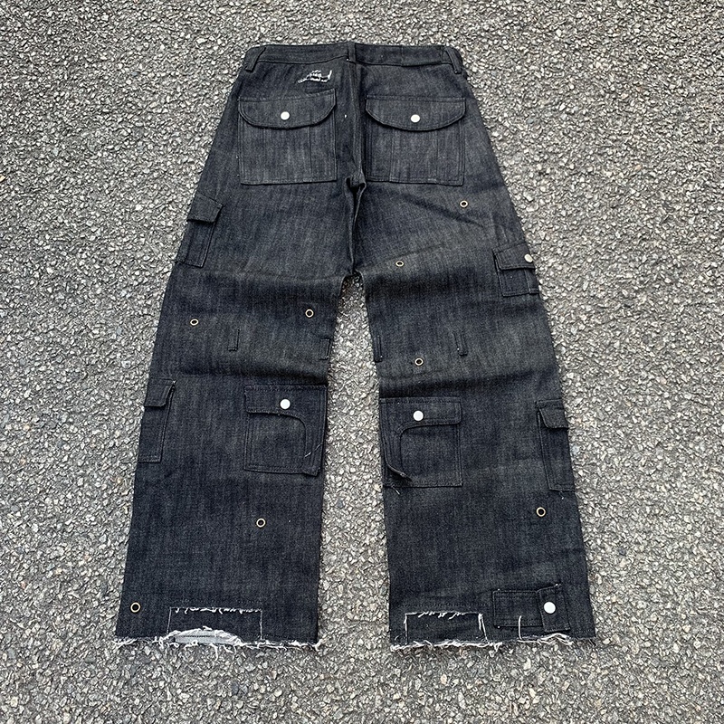 EDGE DENIM Black Custom Wide Leg Baggy Fit Japanese Selvedge Raw Denim Jeans Men