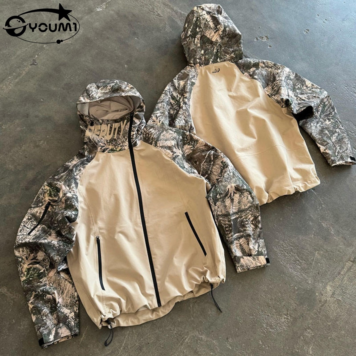Custom Windproof Camouflage Oversized Jacket Waterproof Nylon Lightweight Outdoor Windbreaker Hoodie Color Block Zipup Vintage