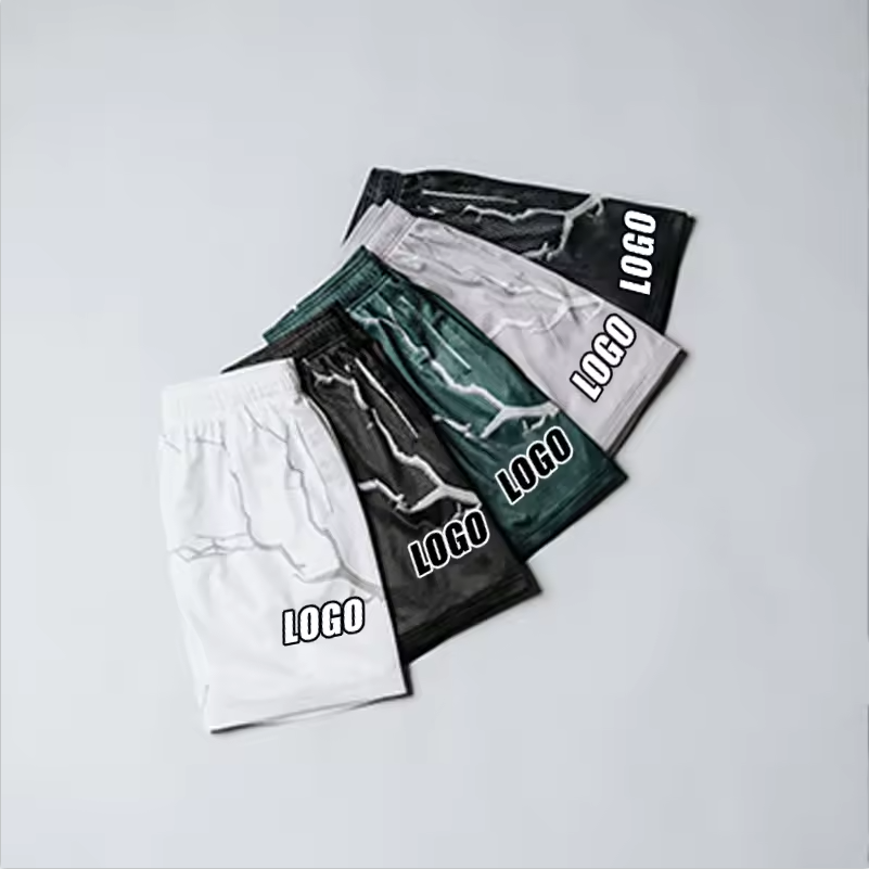 Custom Vintage Fitness Running 100% Polyester Men Sweat 3d Screen Foam Puff Print Gym Mesh Shorts With Drawstring