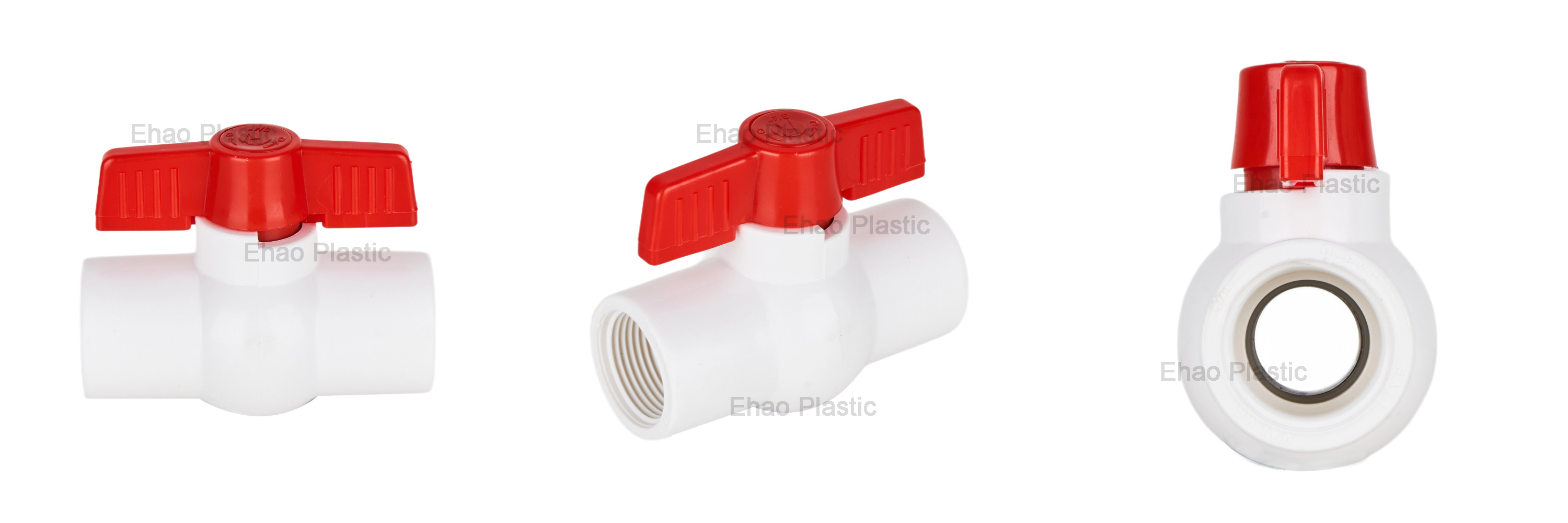 Round Body Ball Valve White Body Red Handle Threaded Port