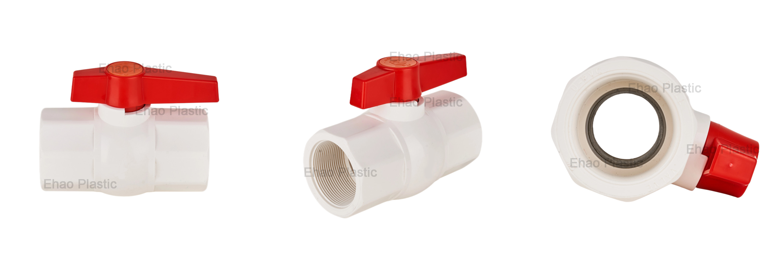PVC octagonal compact ball valve white body red handle